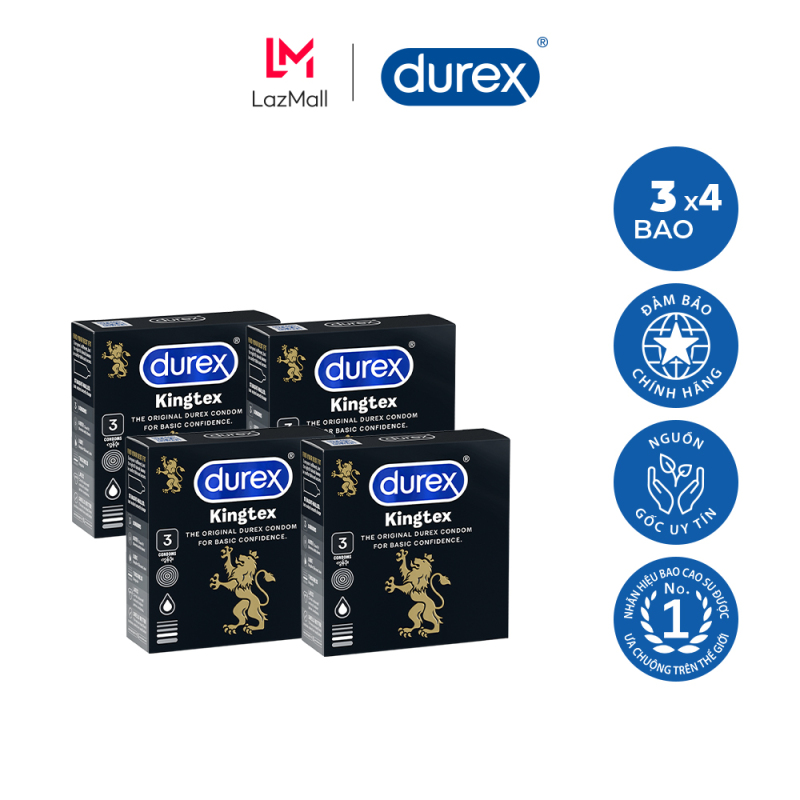 Combo 4 hộp bao cao su cơ bản Durex Kingtex 3 bao - 4 hộp 12 bao nhập khẩu