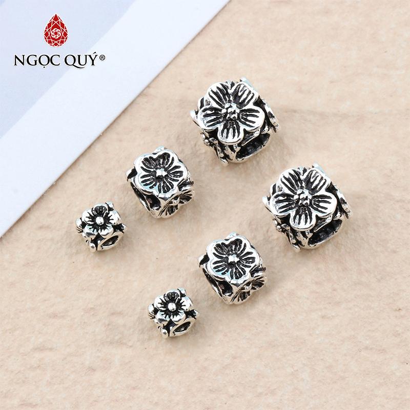 [HCM]Charm bạc chặn hạt hình vuông hoa 4 mặt - Ngọc Qúy Gemstones