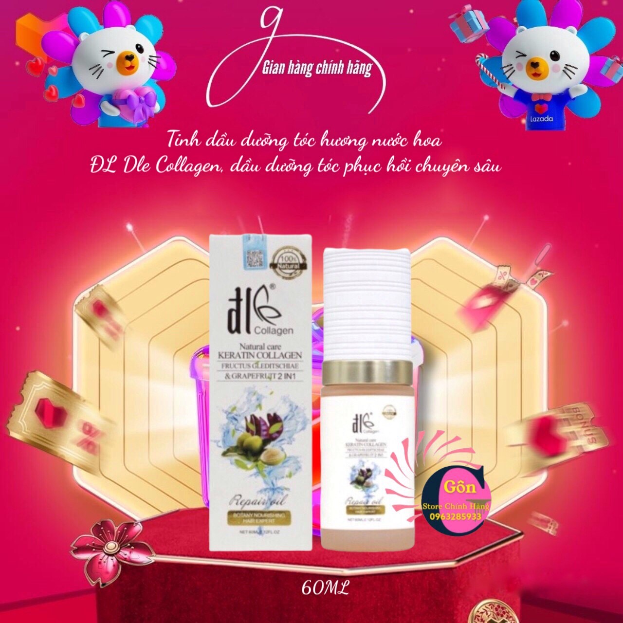 Tinh dầu dưỡng tóc hương nước hoa ĐL Dle Collagen 60ML, dầu dưỡng tóc phục hồi chuyên sâu - đl chính hãng