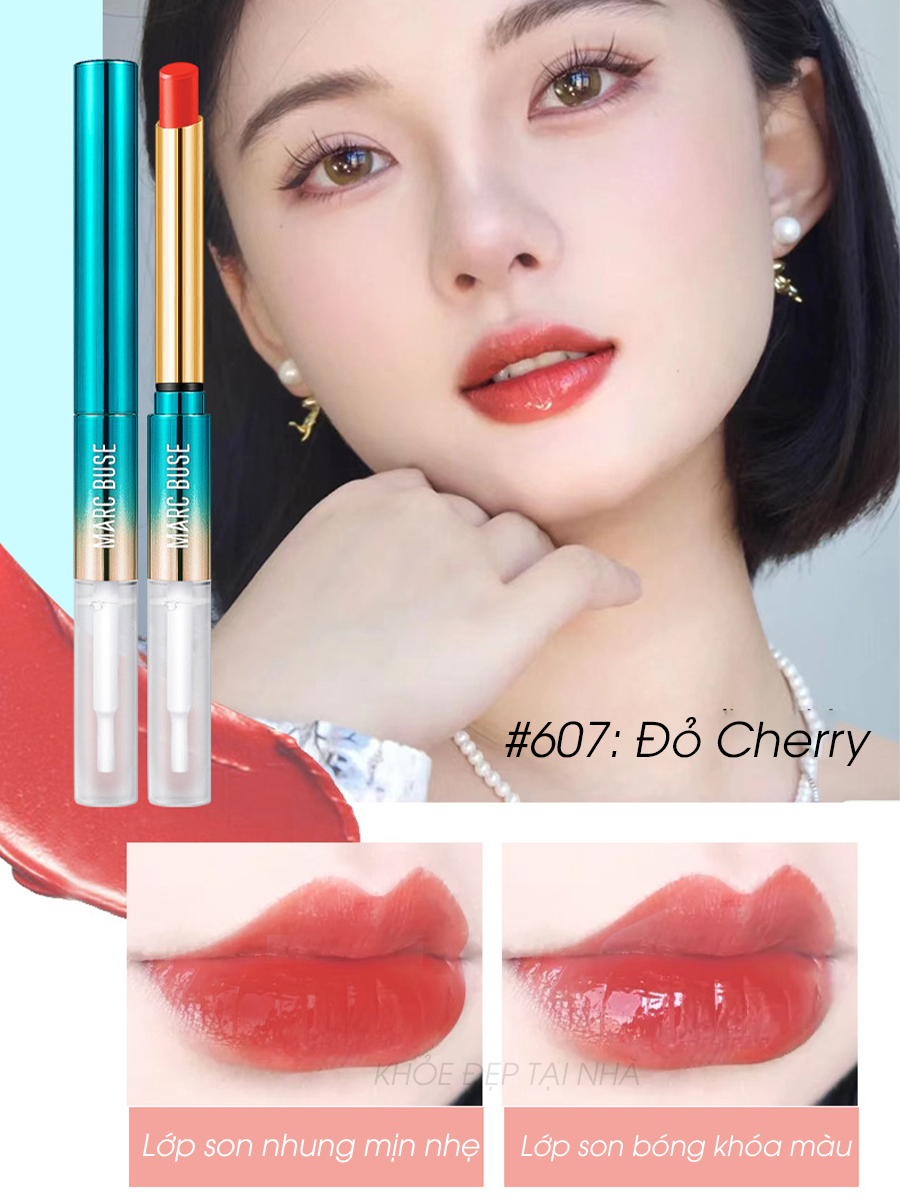 Son khóa màu chống nước Marc Buse son môi bền màu kháng nước lâu trôi chất son nhung lì son 2 đầu Marc Buse Hàn Quốc