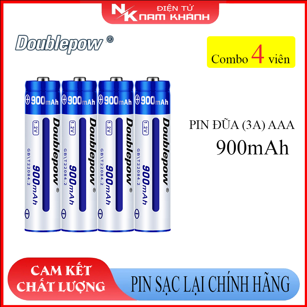 Combo 4 viên Pin đũa sạc AAA 900mAh Doublepow cao cấp (pin xanh)
