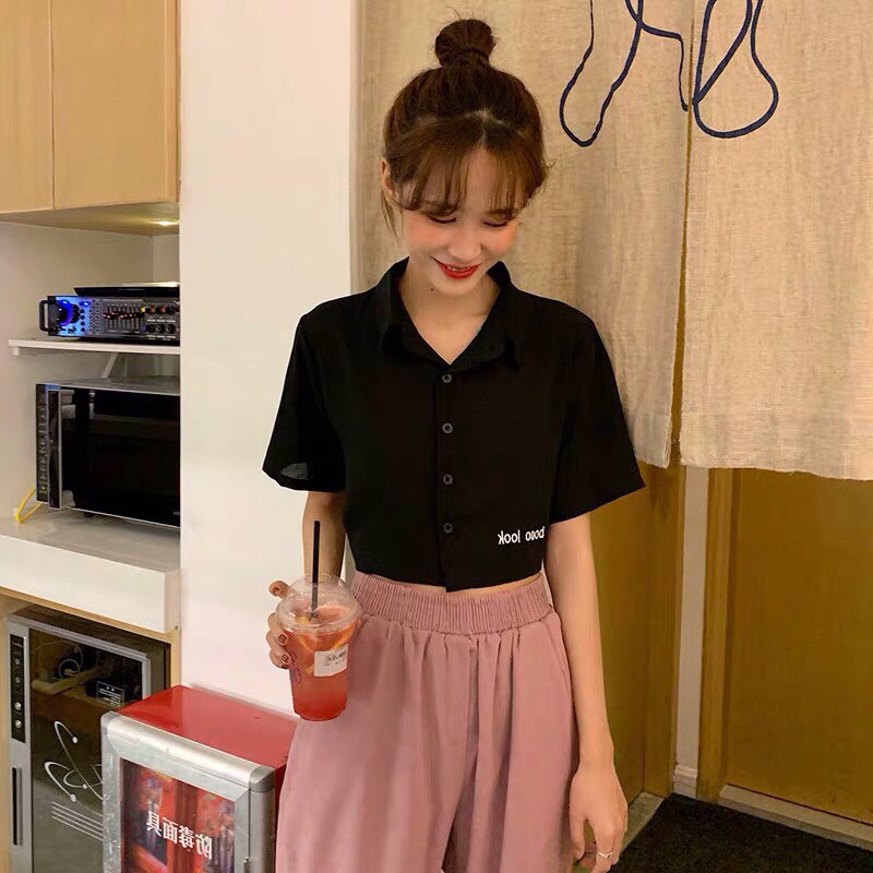 Áo croptop kiểu dáng sơ mi siêu đẹp