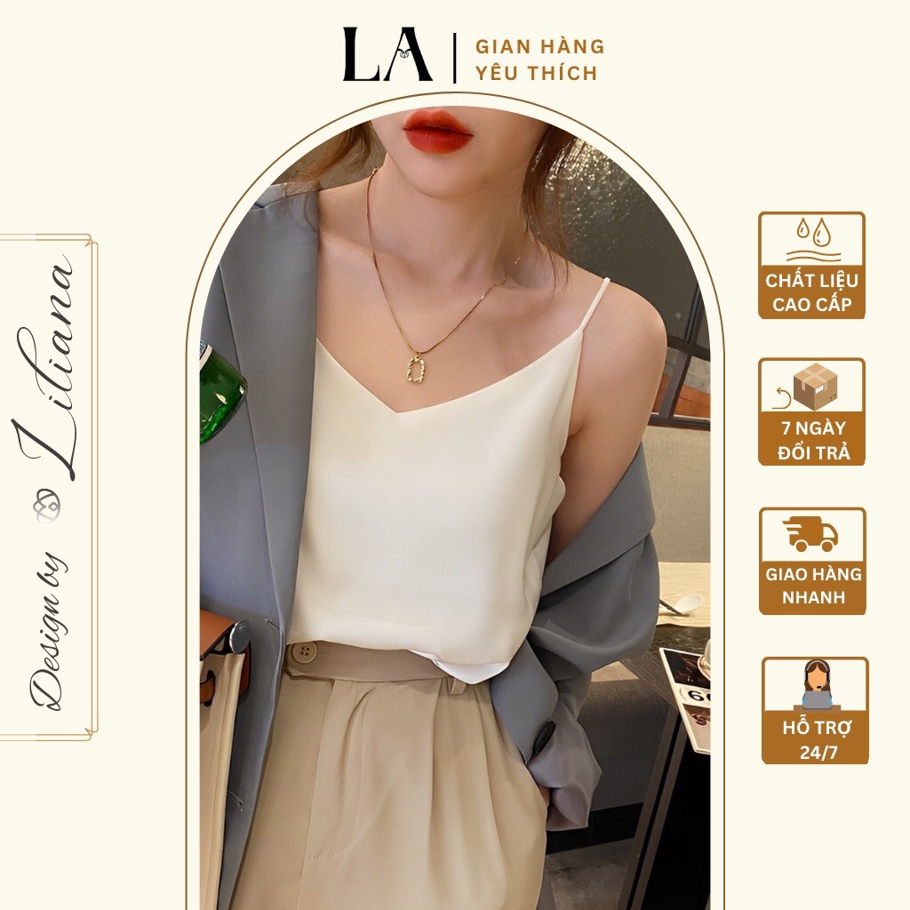 Áo hai dây nữ cổ đổ lụa ngọc trai cao cấp mặc trong áo blazer, chất vải mát mịn, không nhăn Liliana Clothes.