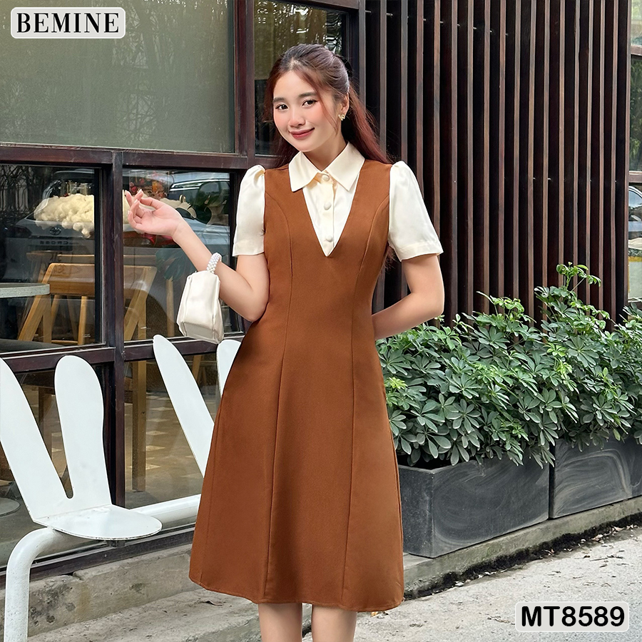 Đầm thiết kế công sở phối tay ngắn bemine mt8589