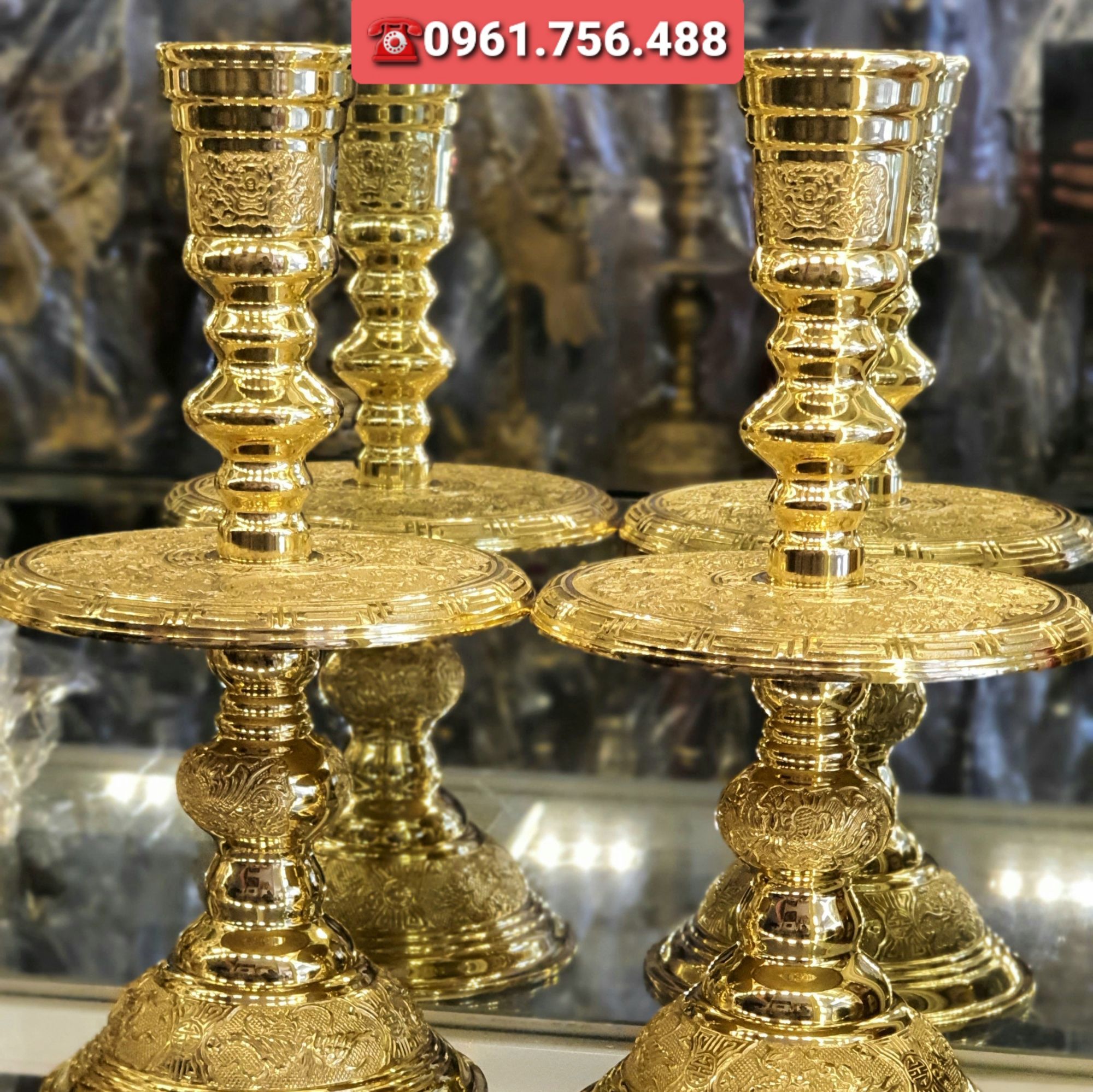Pair of 33cm Golden Bronze Candlesticks