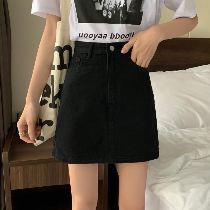 Chân Váy Kaki Jeans Nữ Dáng Chữ A Basic Kiểu Dáng Đơn Giản Phối Đồ Dễ Dàng