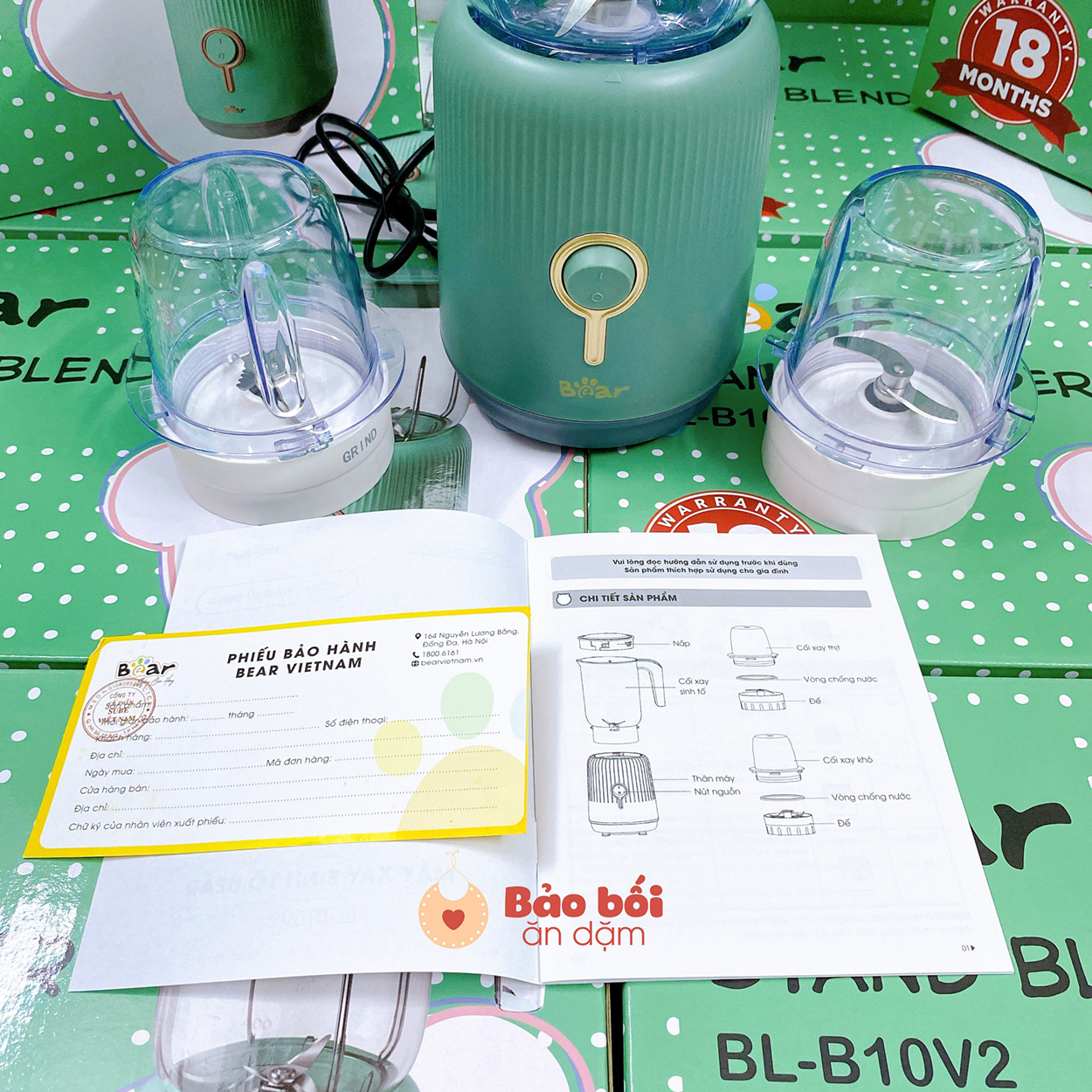 MÁY XAY SINH TỐ 3 CỐI BEAR CHÍNH HÃNG