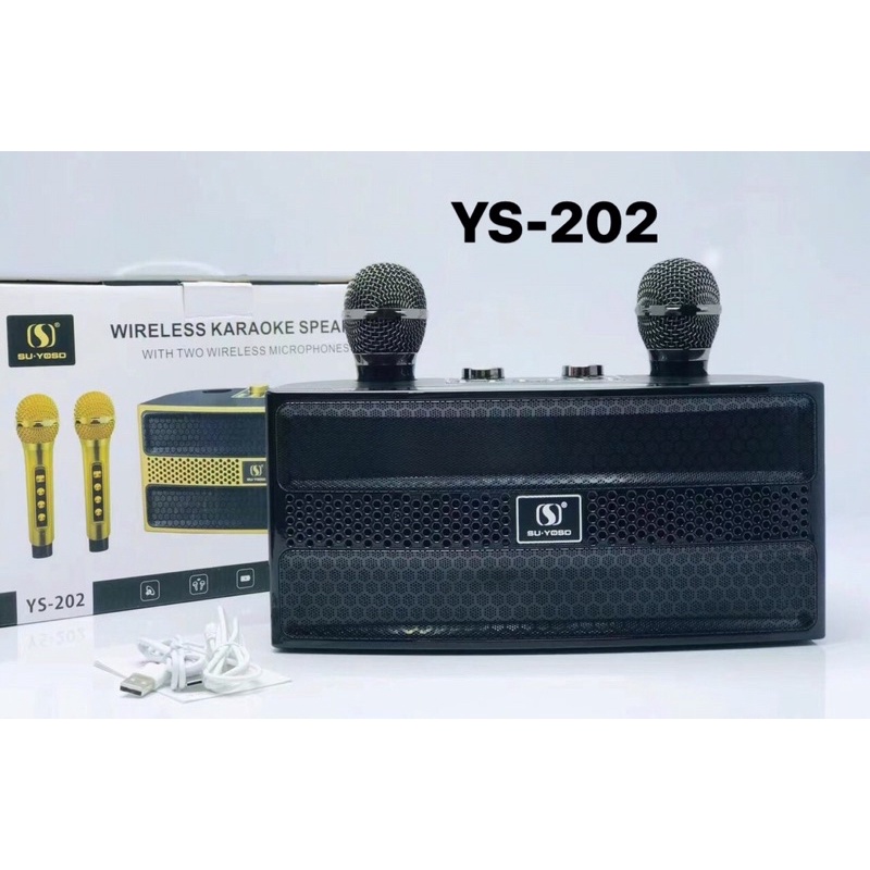 Loa bluetooth YS-202 kèm 2 micro không dây Karaoke công suất 35W