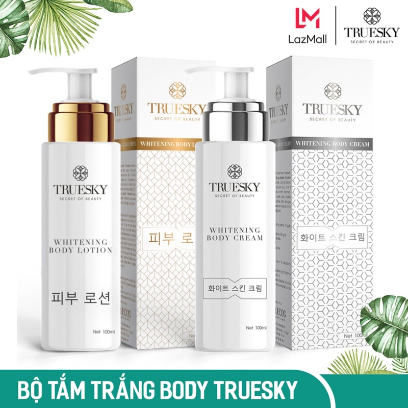 Bộ tắm trắng toàn thân cấp tốc Truesky dạng vòi nhấn gồm 1 chai ủ trắng 100ml & 1 chai dưỡng trắng 100ml