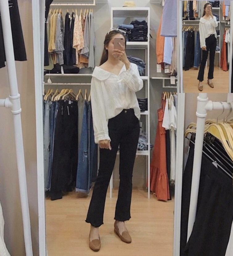 QUẦN JEAN NỮ ỐNG LOE MÀU ĐEN XỊN LV