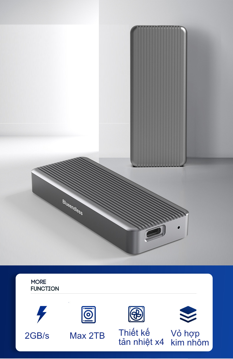 Box ổ cứng SSD NVMe M.2 chuẩn USB 3.2 gen 2x2 20Gbps tốc độ cao - Blueendless (M.2 NVME 2280 SSD enclosure)