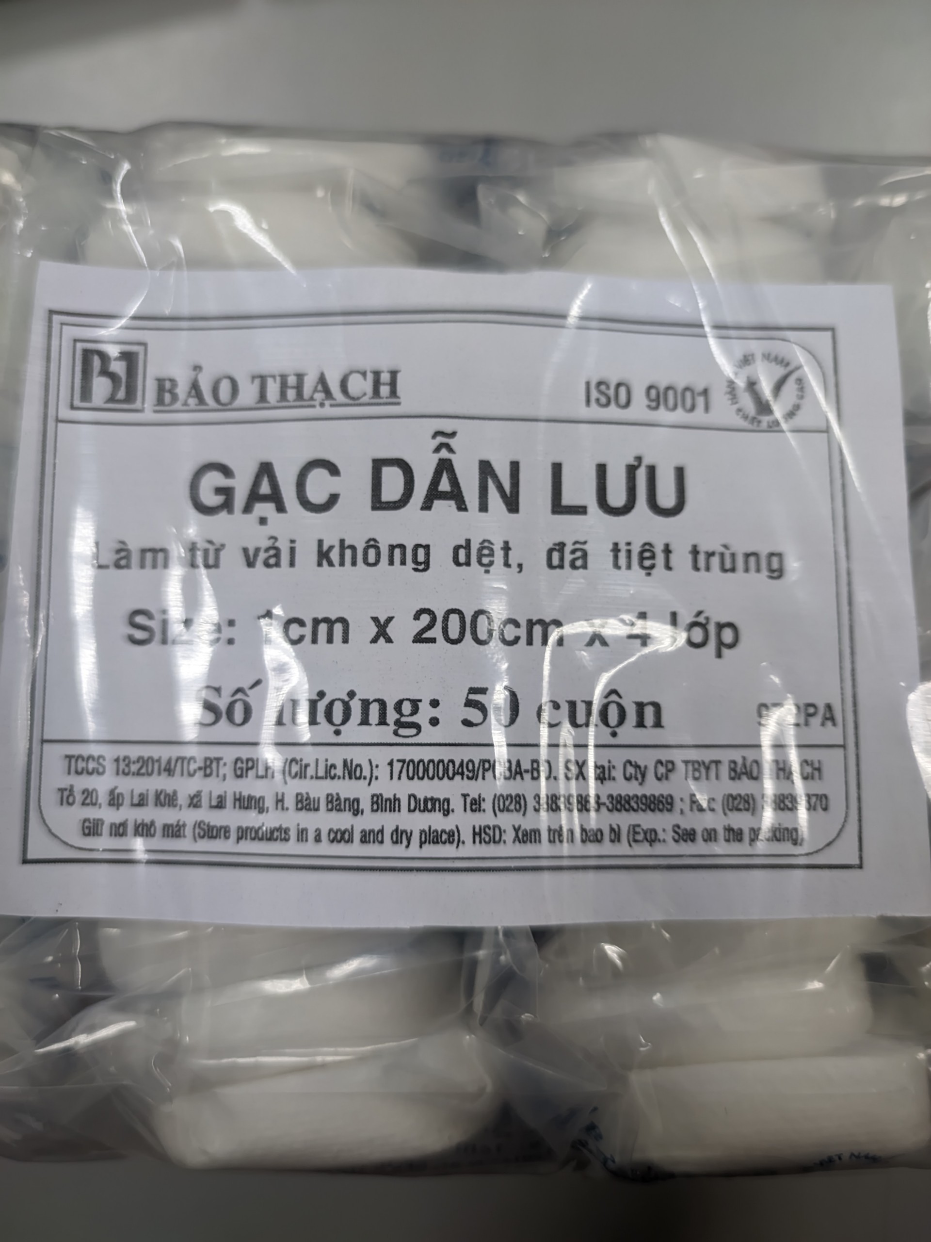 Gạc dẫn lưu Bảo Thạch (túi 50 cuộn)