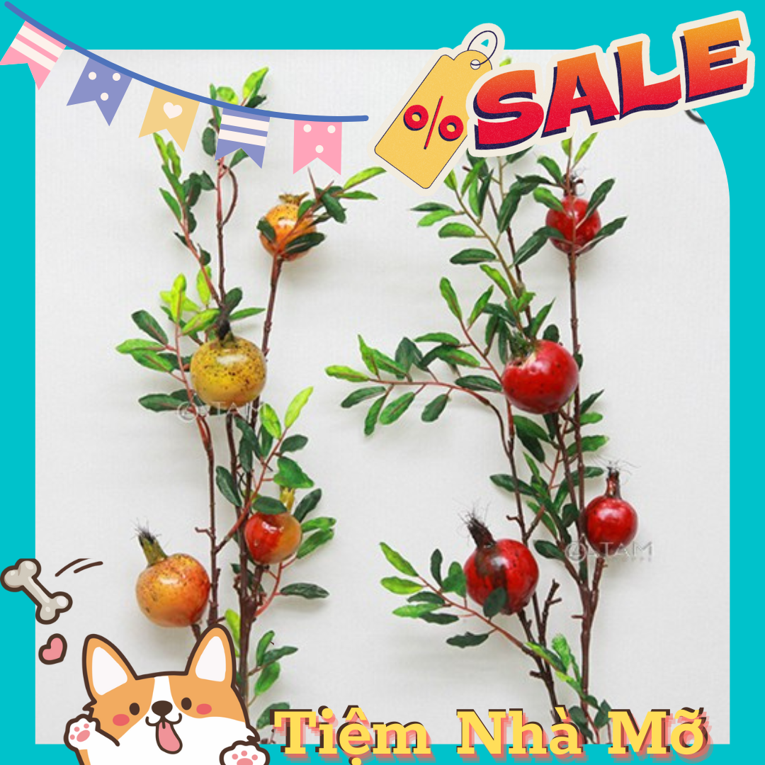 Cành lựu 6 trái cành trái cây giả, phú quý may mắn và tài lộc cành lựu quả nhỏ, cành lựu 6 quả to đỏ