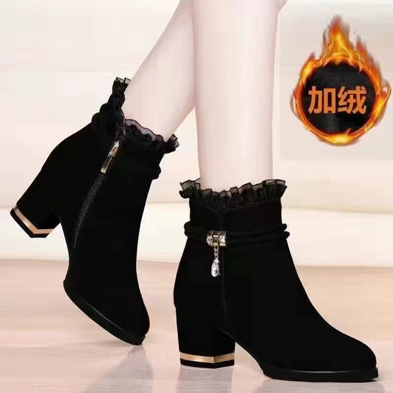 *Giày boot cổ thấp gót dày thời trang thu đông cá tính cho nữ