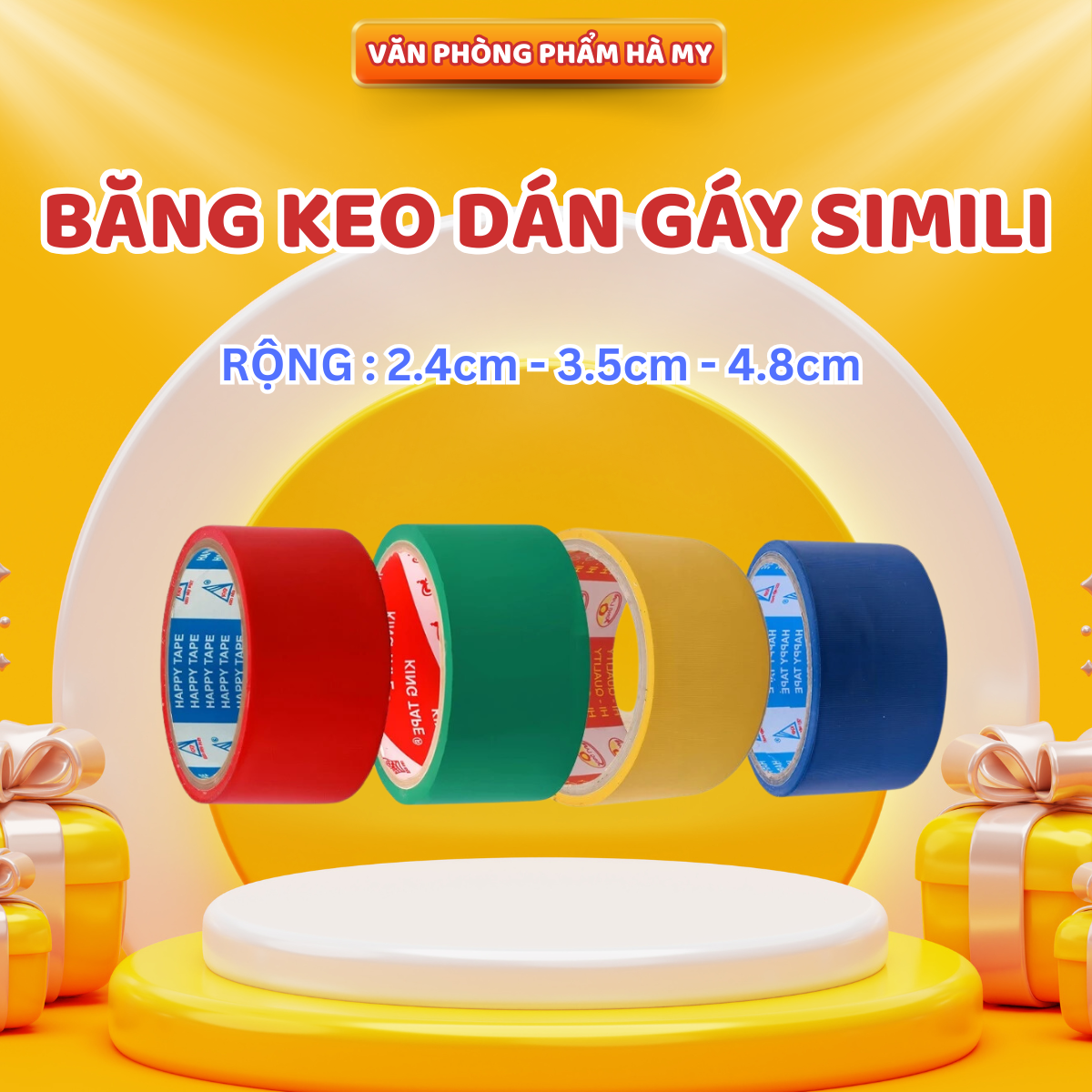 Băng keo simili 2.4cm 3.5cm và 4.8cm băng keo dán gáy tập dán lề đầy đủ các màu