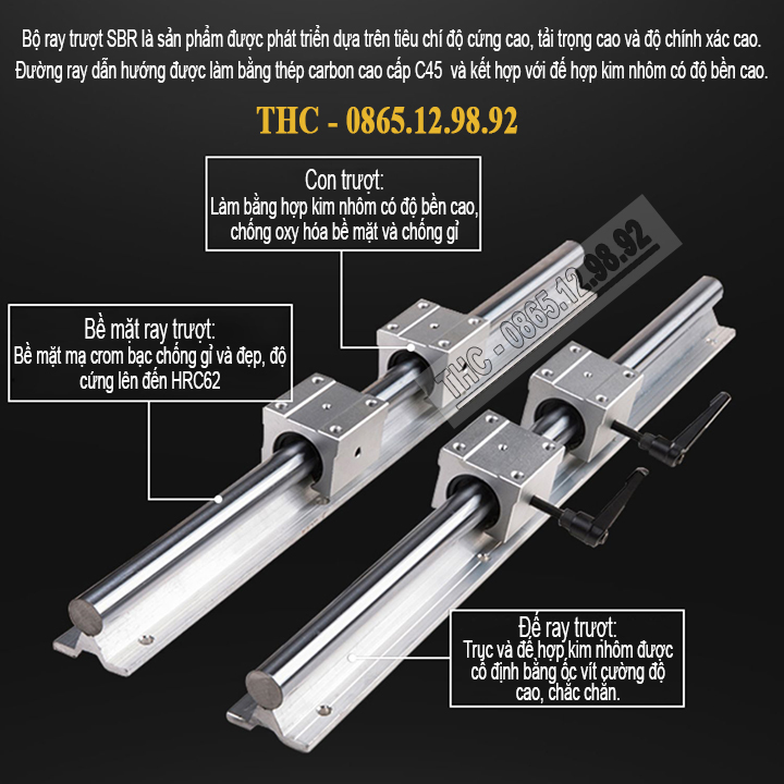 Thanh Ray Trượt Tròn Có Đế SBR Dài 1 Mét Phi 25mm