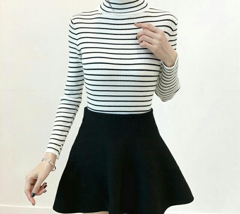 Áo Cổ Cao Sọc Kẻ Nữ