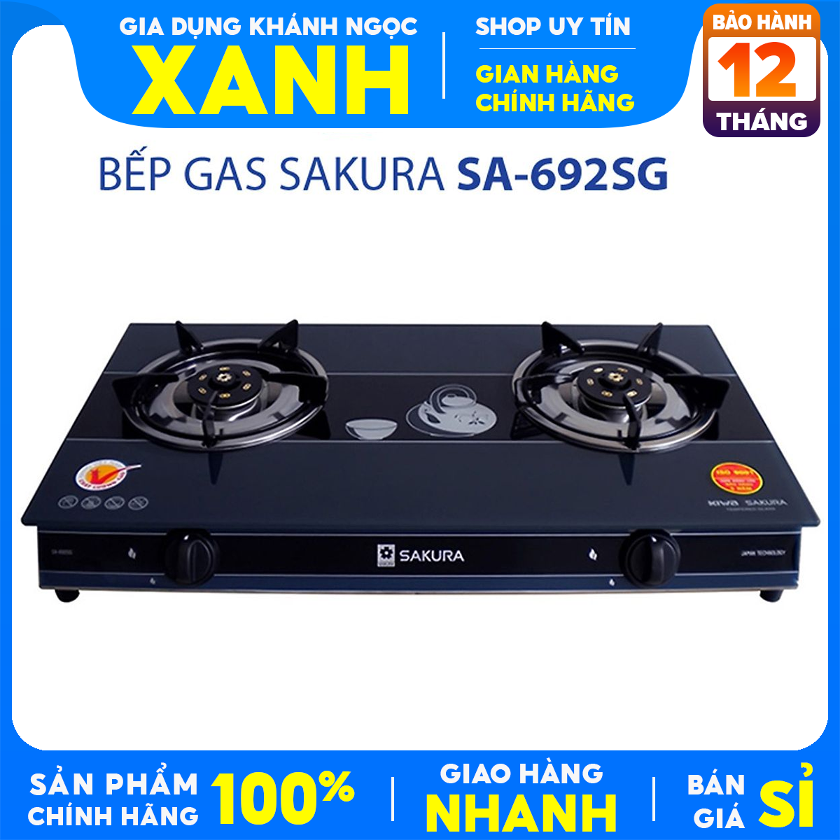 Bếp gas đôi tiết kiệm ga NAGASAKI NK-686G Mới 100% Kính cường lực, Đầu đốt đồng thau - Bảo Hành 12 THÁNG