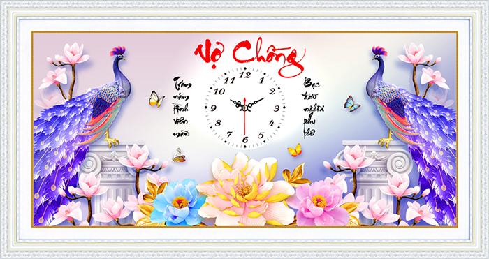Tranh đính đá mẫu mới Đồng Hồ Vợ chồng-KT: 78x40