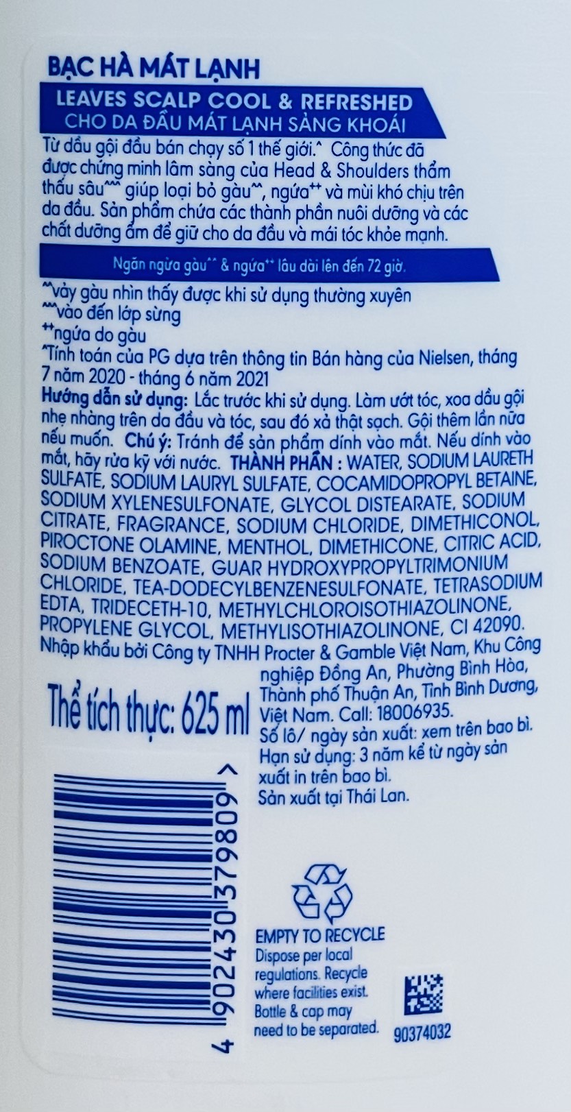 Dầu gội Head & Shoulders 625ml - BACH HOA HV