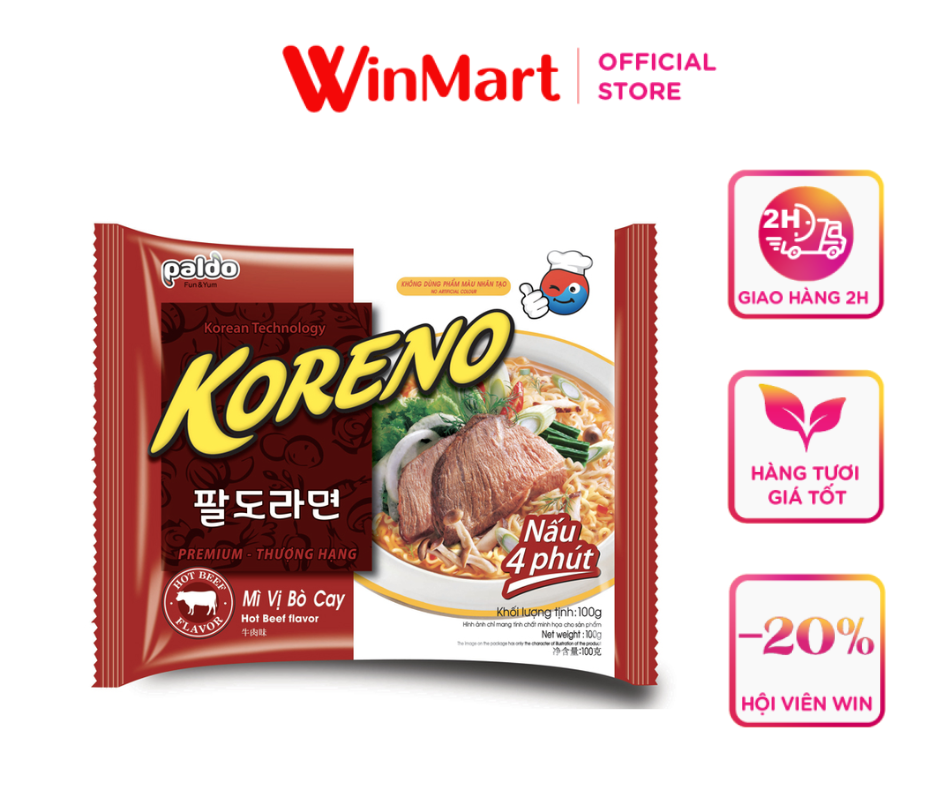 [Siêu thị WinMart] - Mì Vị Bò Cay Paldo Koreno gói 100g