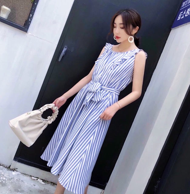 [HCM]Đầm sọc xanh dây bèo