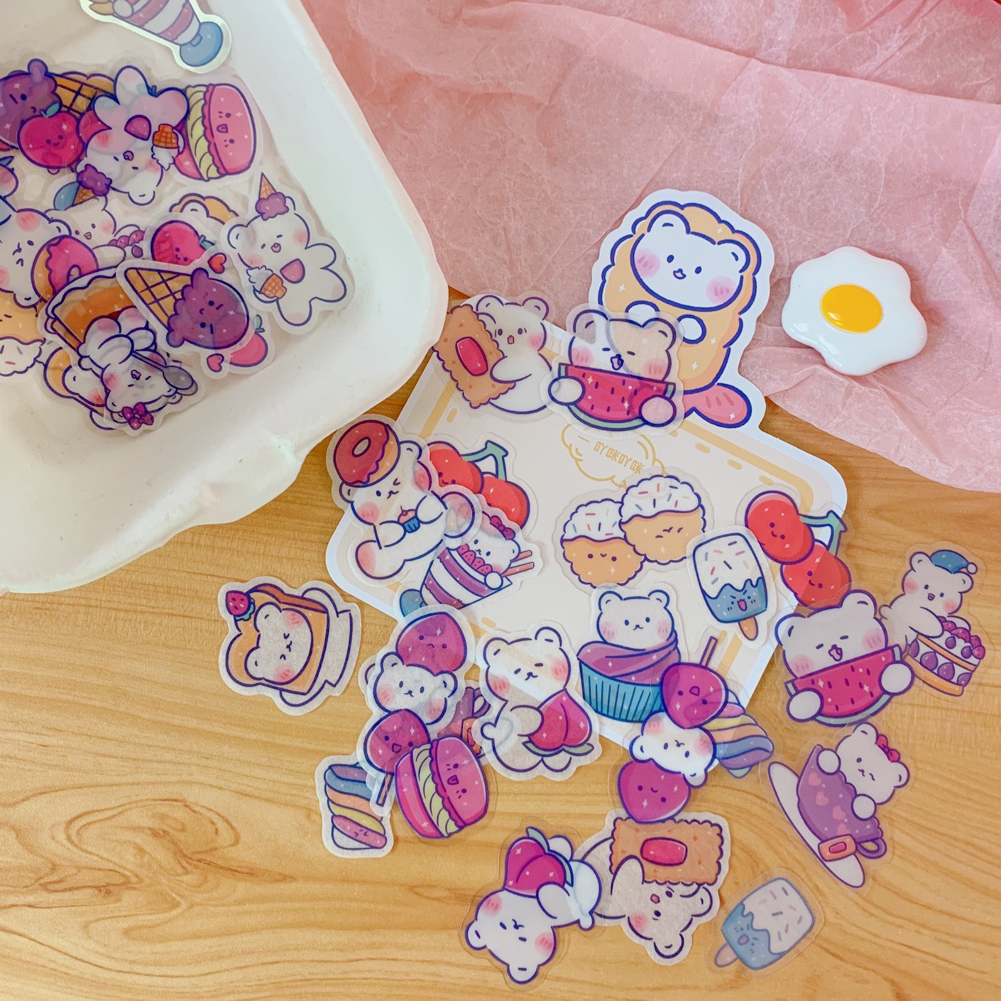 Set miếng dán sticker decal sổ vở gấu trắng size lớn 40 miếng