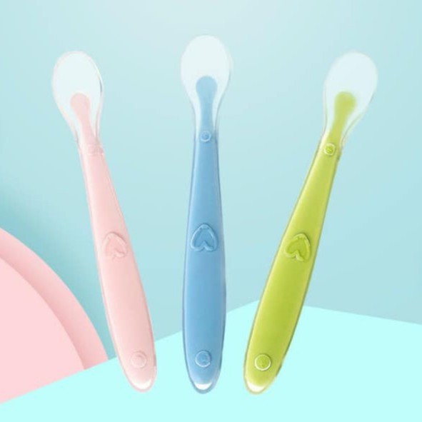 Thìa/Muỗng Ăn Dặm Silicon Cán Dài Siêu Mềm Dẻo Cho Bé.