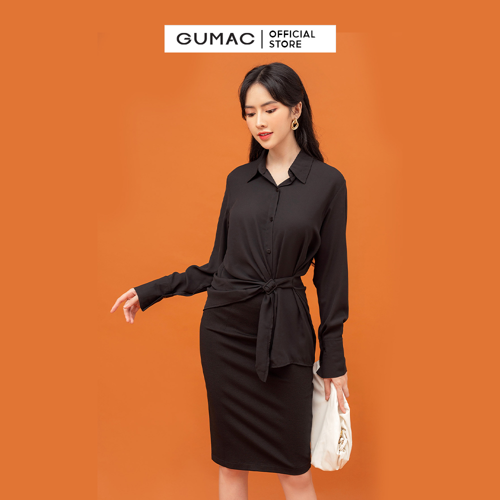 [15 - 17.5 | TẶNG QUÀ đơn từ 499K] Áo sơ mi nữ phối đai  mẫu mới GUMAC AB854