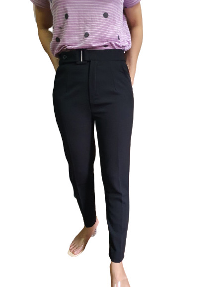 Quần baggy tây mix đai cúc lệch