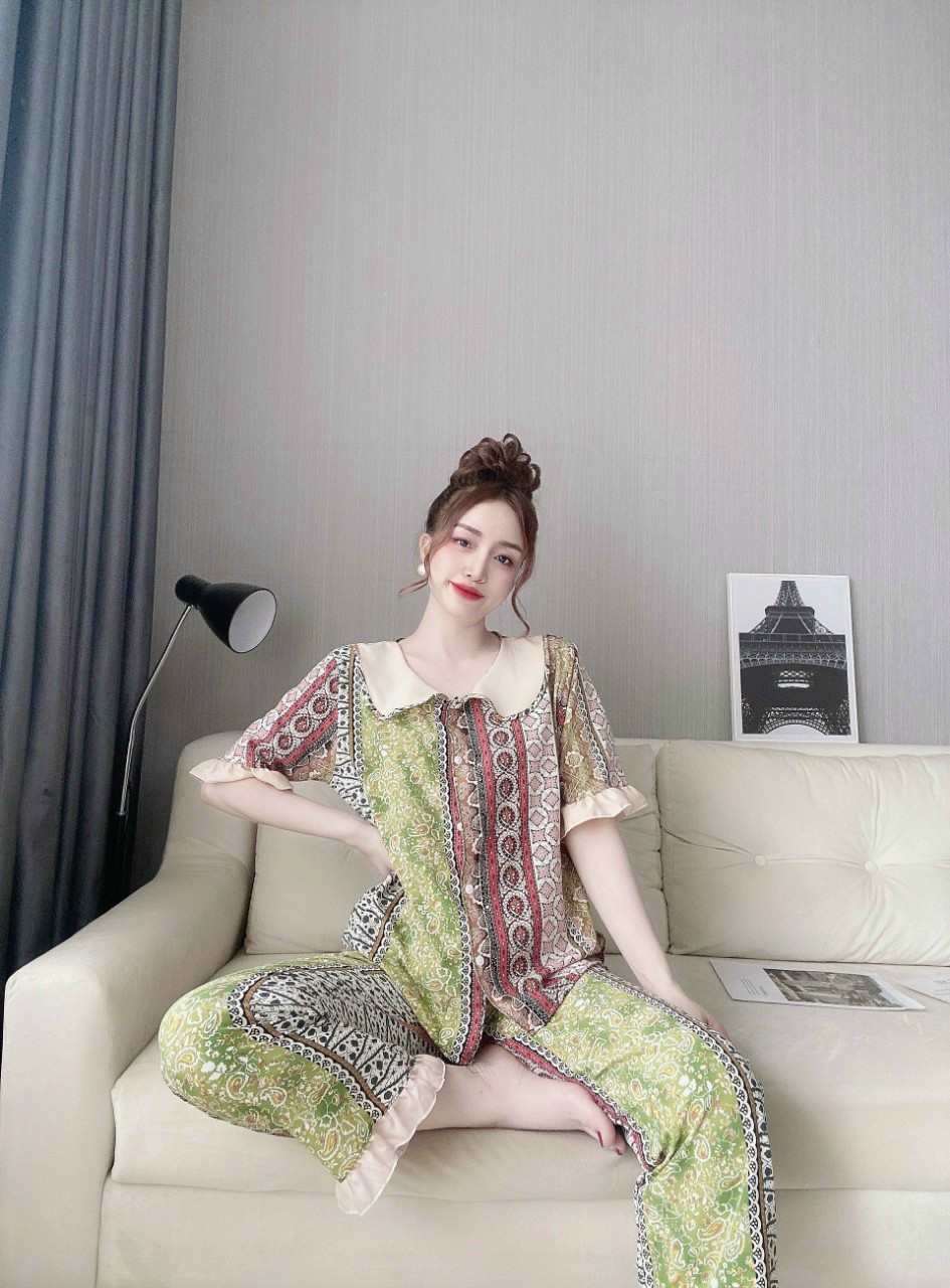 pijama lụa hàn freesize 55kg- Bộ đồ mặc nhà rẻ đẹp