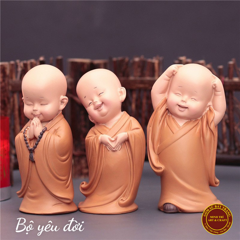 Bộ 03 tượng chú tiểu tam không đáng yêu chất liệu composite