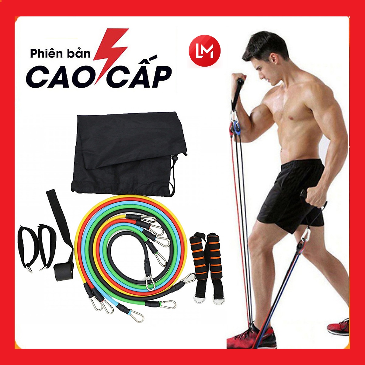 Dây Kháng Lực, Dây Kháng Lực Tập Gym, Dây Kháng Lực Tập Mông, Bộ 5 dây ngũ sắc tập full body tại nhà - ngũ sắc đàn hồi kháng lực tập Gym, Fitness, Yoga - Hàng Chính Hãng
