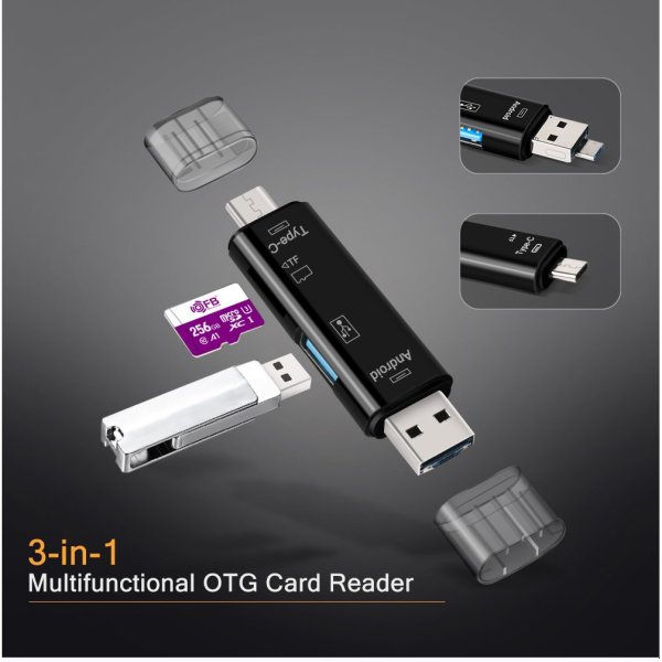 Đầu đọc thẻ nhớ OTG MicroUSB và USB 2.0 nguồn vào 3 trong 1 Reader OTG 3in1 (Type-C/MicroUSB/TF)