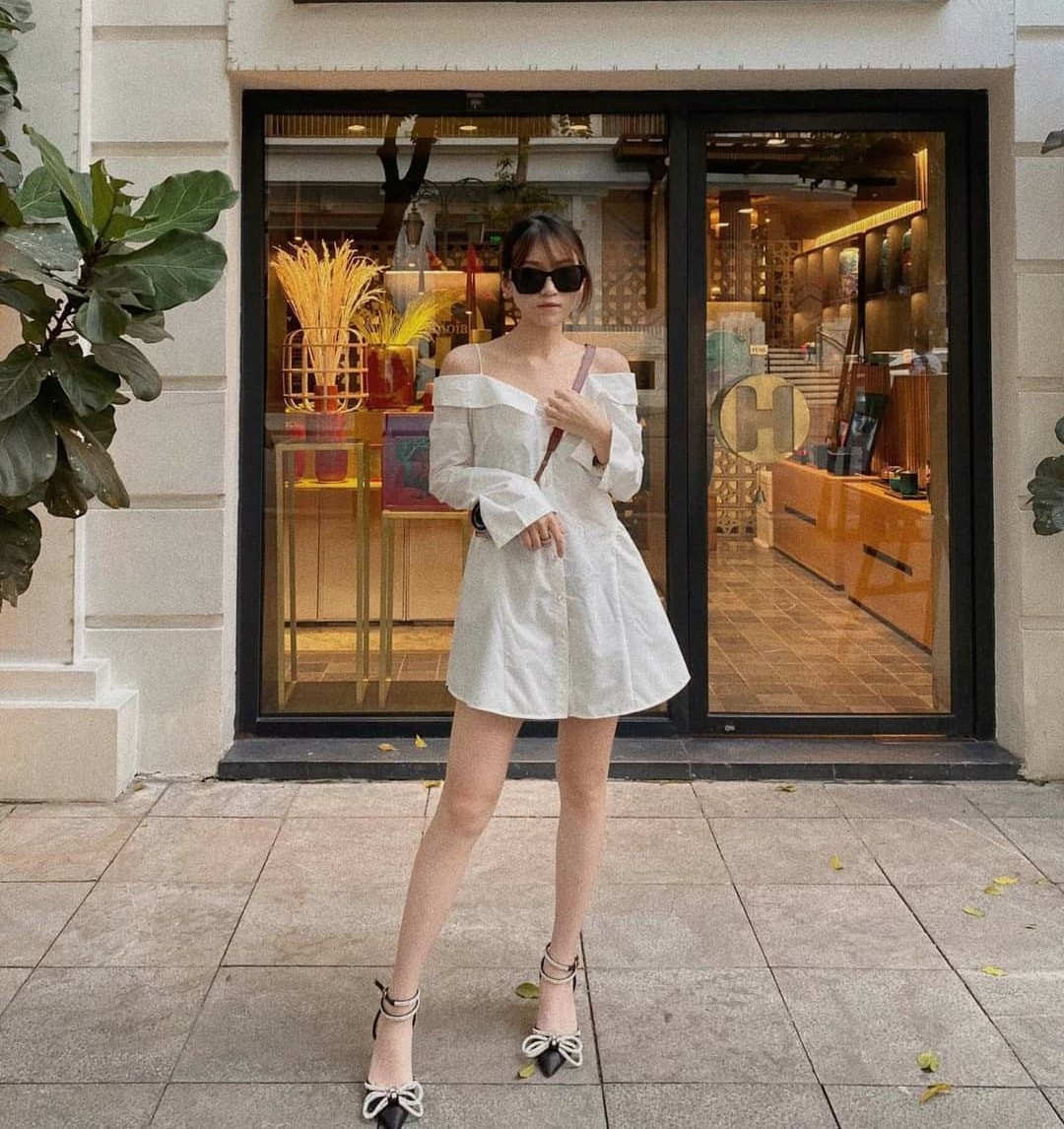Váy Off Shoulder Skirt trễ vai trắng