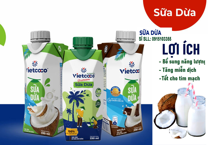 1 thùng 12 hộp.- Sữa dừa  VietCoCo 330ml/hộp