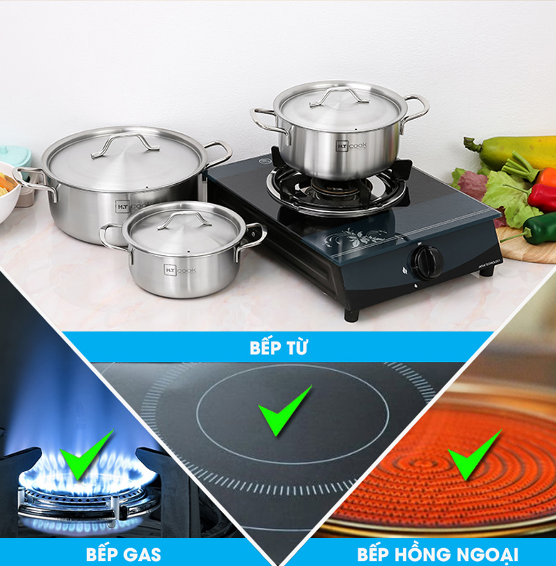 Bộ 3 Nồi Inox Nắp Inox HT Cook