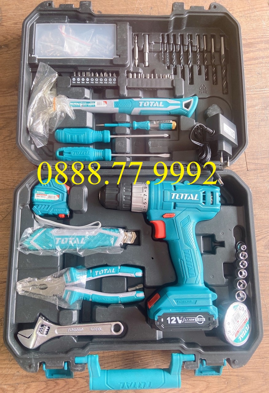 Bộ 127 món bao gồm máy khoan dùng pin 12v total thkthp11272