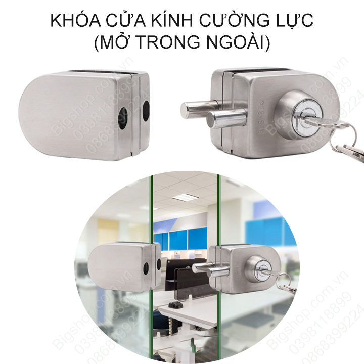 Khóa cửa kính cường lực không khung bằng inox 304, khóa cả trong và ngoài