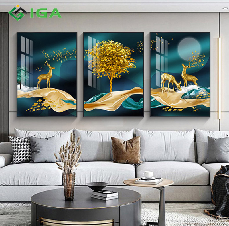 Tranh treo tường 3 bức phong cảnh tráng gương sáng bóng hiện đại thường hiệu IGEA- GD43