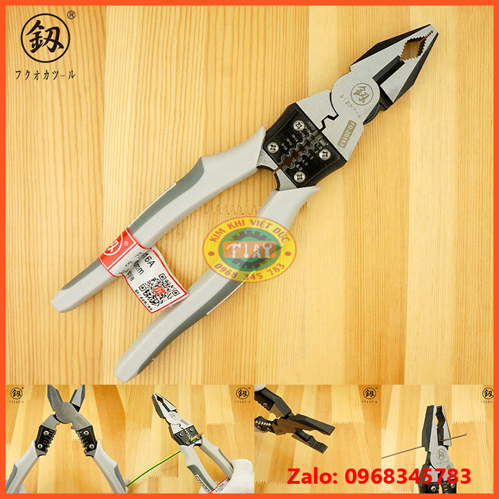 Kìm điện đa năng cao cấp Nhật Bản 5 trong 1 FUKOUKA FO-2016A 8inch/220mm (Kẹp-Cắt-Uốn-Cuộn-Tuốt dây)
