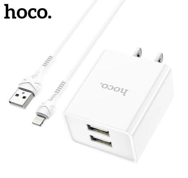 Bộ sạc 2 cổng Hoco C89 USB to Lightning, sạc nhanh 2.1A, thích hợp với dòng iPhone/iPad, chân cắm US, kèm dây dài 1m