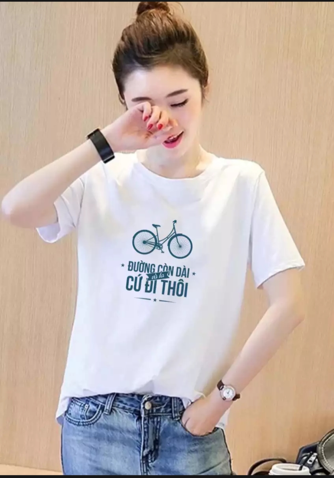 [HCM  XẢ HÀNG - ĐÔNG GIÁ 19K  ]Áo thun nữ Hàn Quốc in hình Đường Còn Dài Và ta Cứ ĐI dễ thương vải dày mịn mát