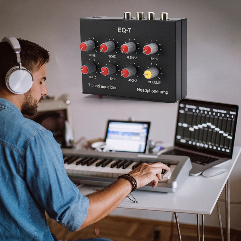 EQ-7 Car Audio Headset Amplifier 7-Band EQ Equalizer 2 Channel Audio Mixer Equalizer