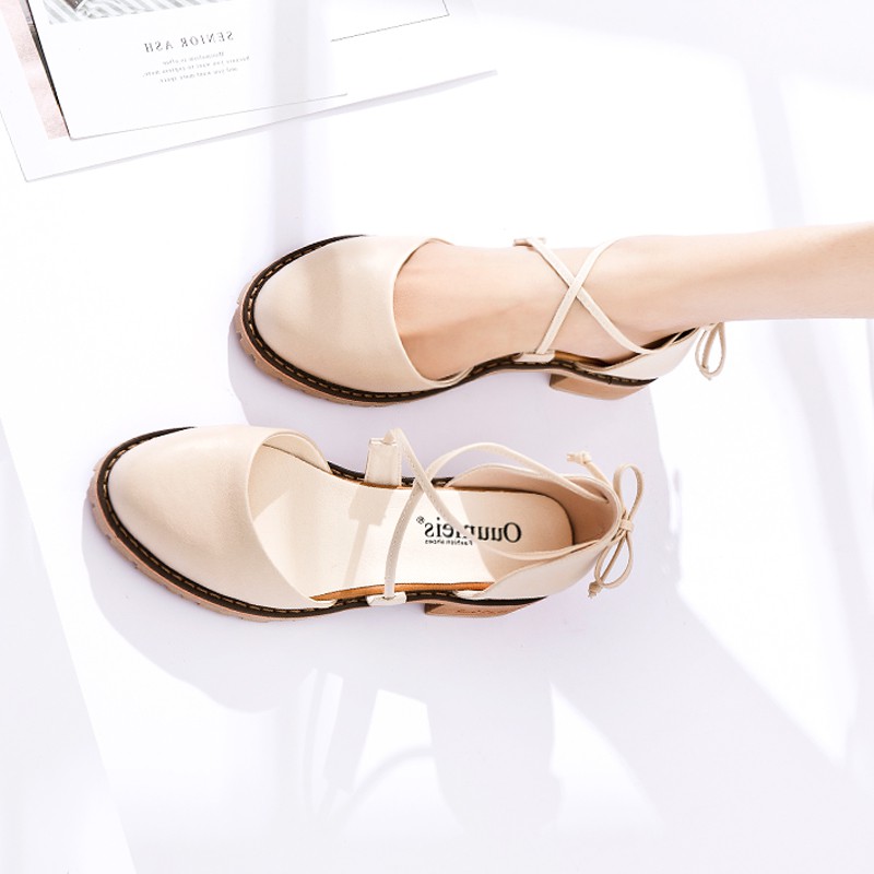 Sandal Nữ Bít Mũi Đế Thấp 3P Quai Chéo