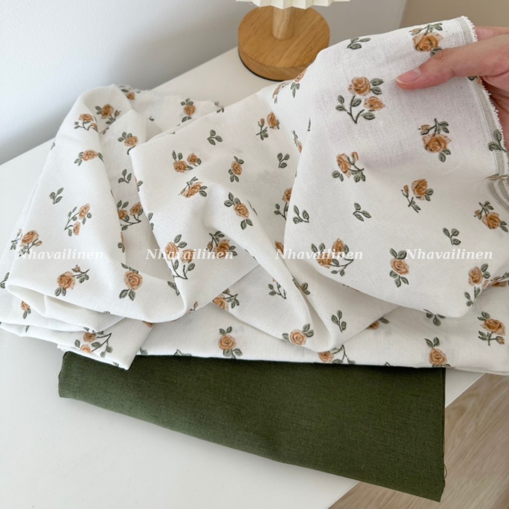 Vải Linen Bột Hoạ Tiết Hoa Hồng Nâu Mềm Mại Độ Dày Vừa Đủ Chất Liệu An Toàn Cho Da - Nhà Vải Linen