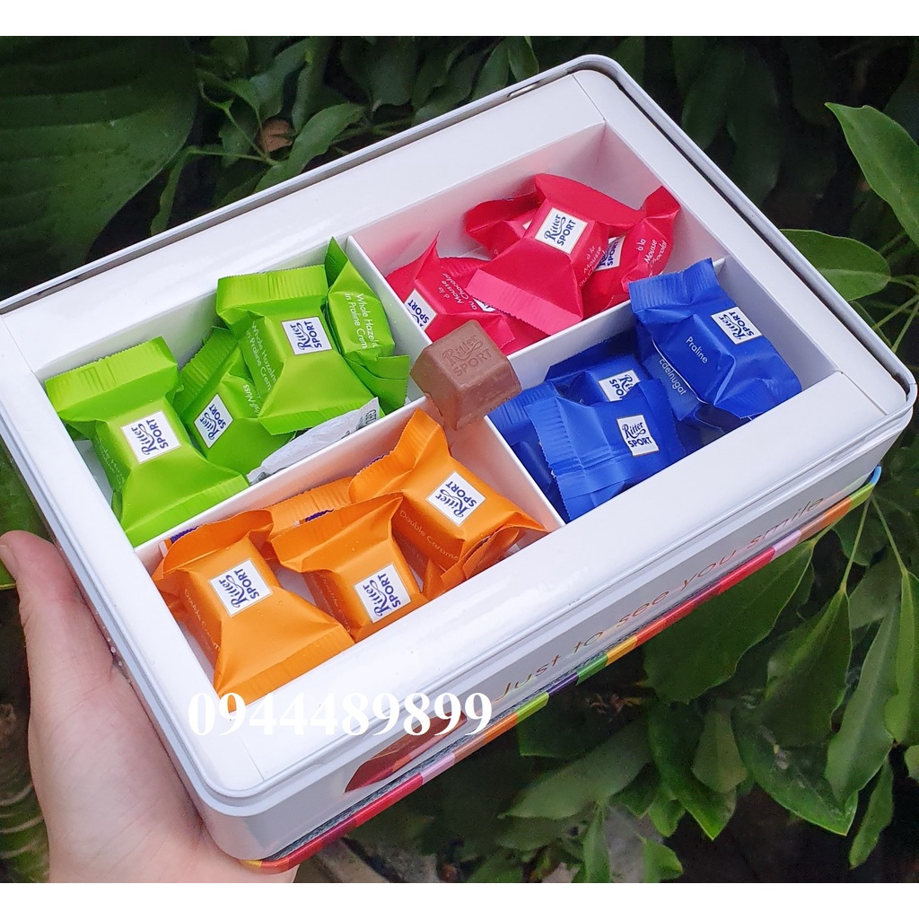 [Tết 2022]Chocolate Ritter Sport Choco Cubes hộp thiếc 192gr