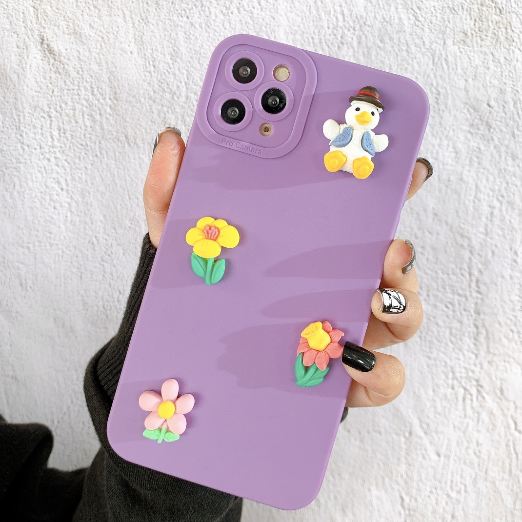 Ốp Lưng Basic Camera Nổi - Mẫu Duck x Flowers Nổi