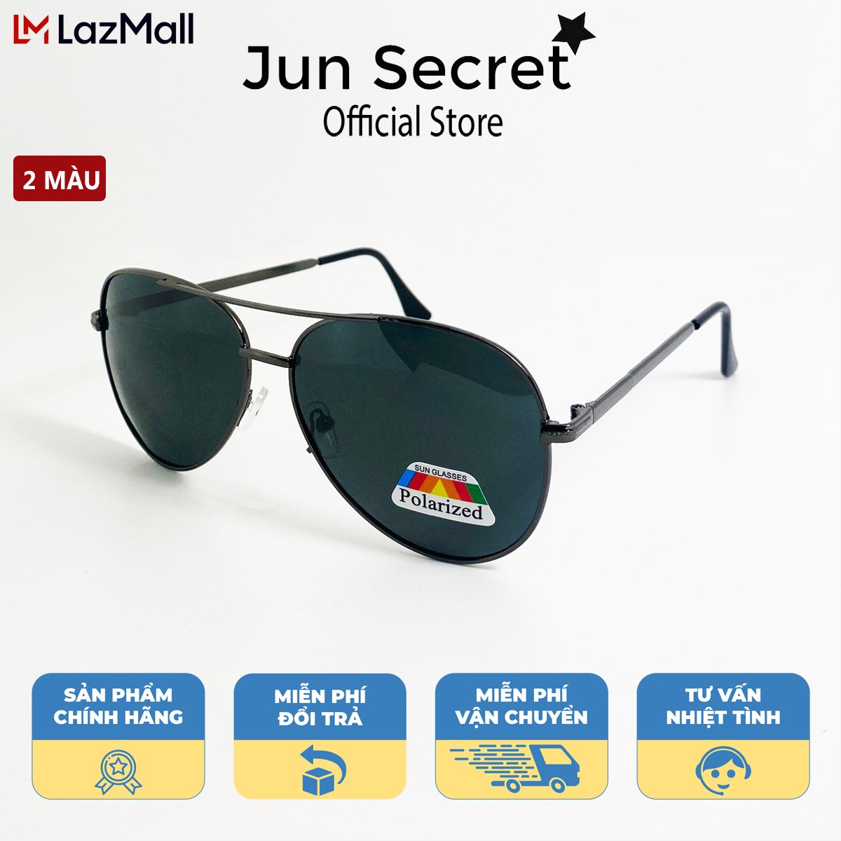 Kính mát nam thời trang Jun Secret gọng kim loại mảnh dáng phi công chống