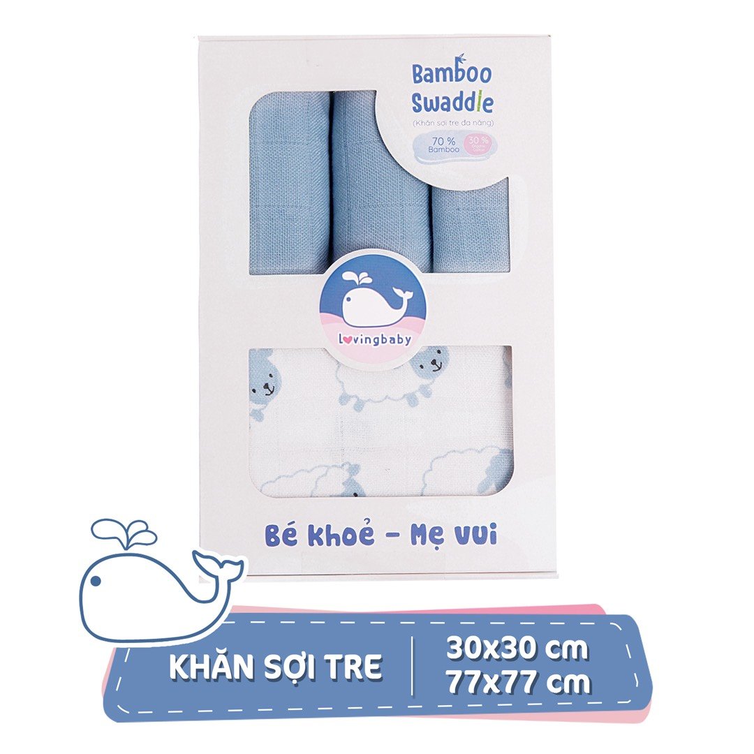 Combo 4 khăn sợi tre cho bé ( 1khăn 77x77cm và 3 khăn 30x30cm )
